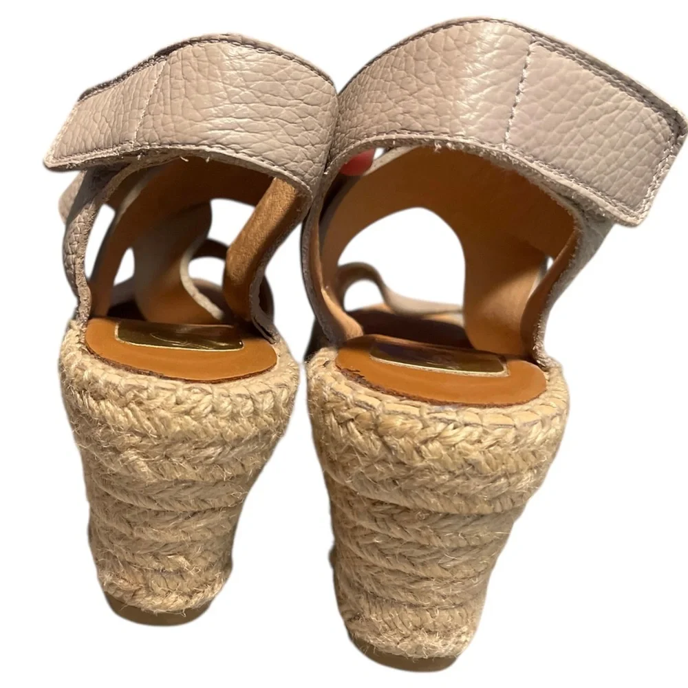 kanna Taupe Textured Leather Spain Espadrille Wedge Sandals Size EU 37 US 6.5-7